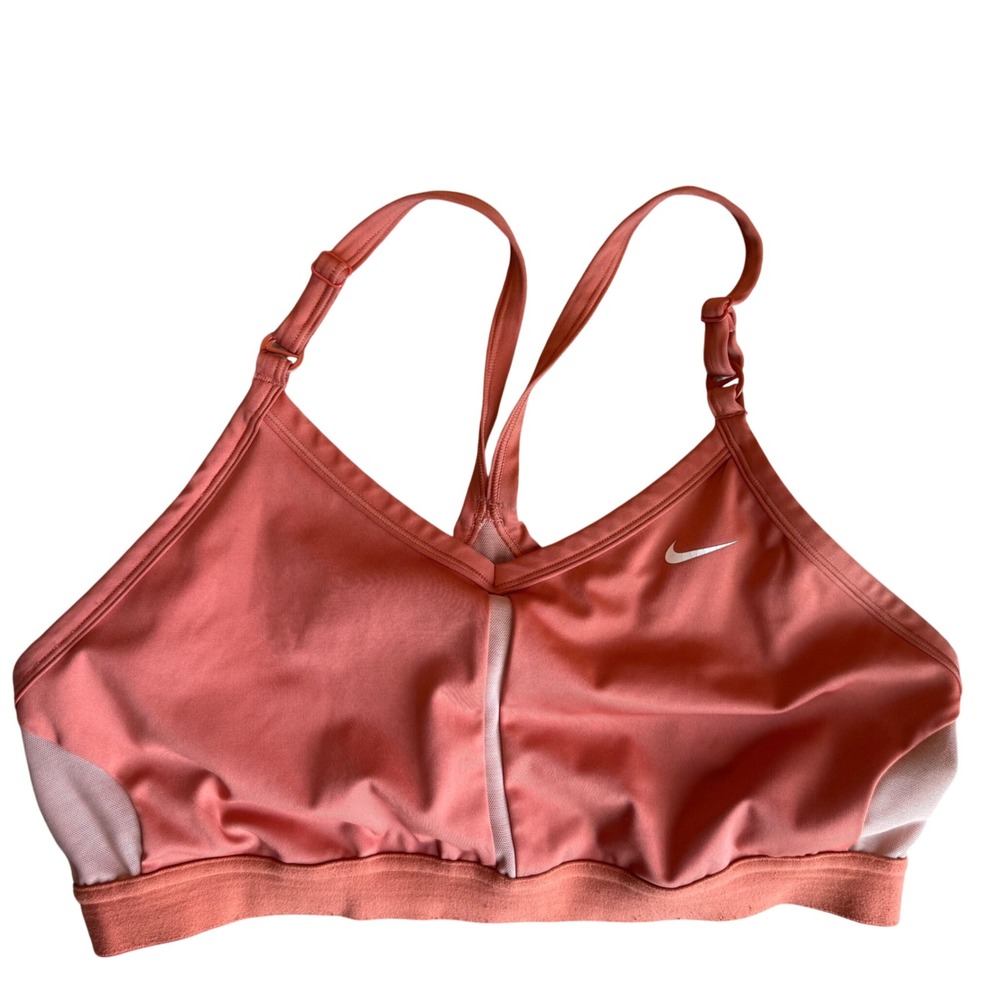 Nike Dri-FIT Indy Sports Bra Women XXL Coral Pink Light Support Mesh Trim Active
